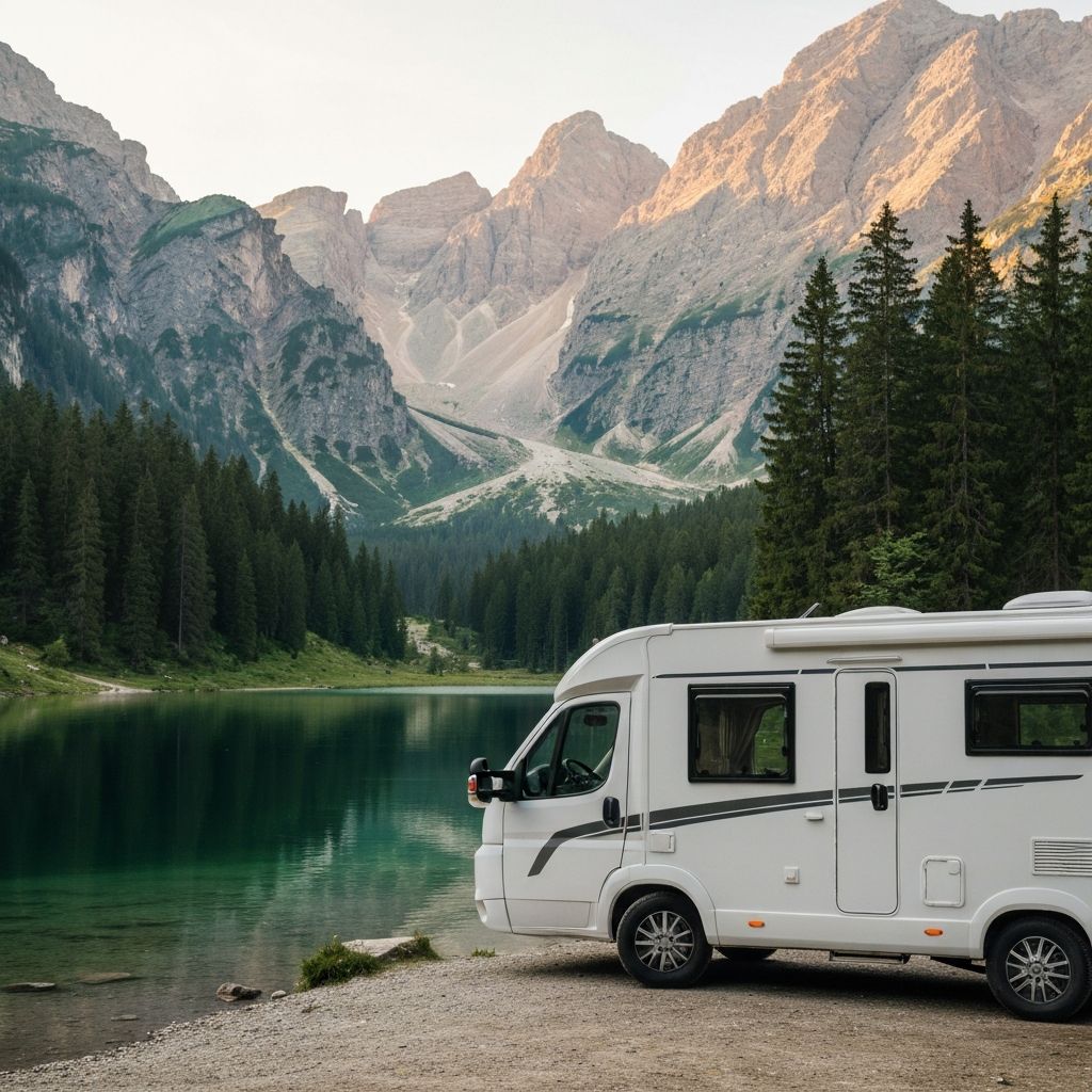 Camper van at an Austrian mountain lake
